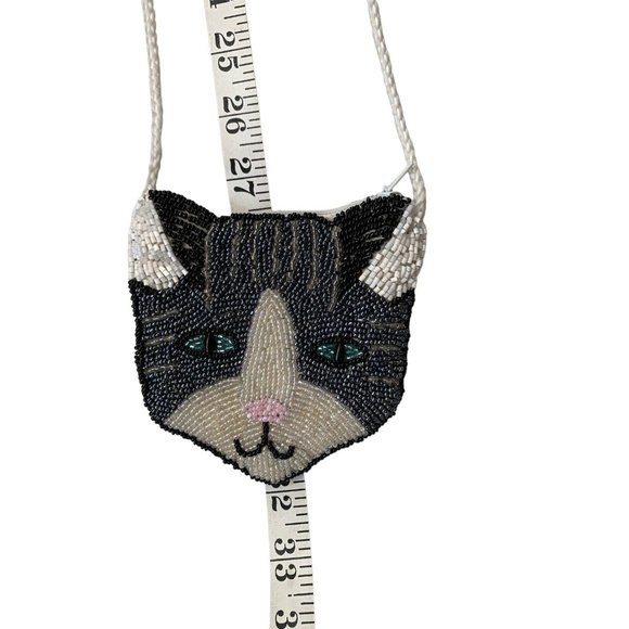 Beaded Cat Shaped Small Zipper Purse w/Long Strap Cross body - Picture 1 of 7